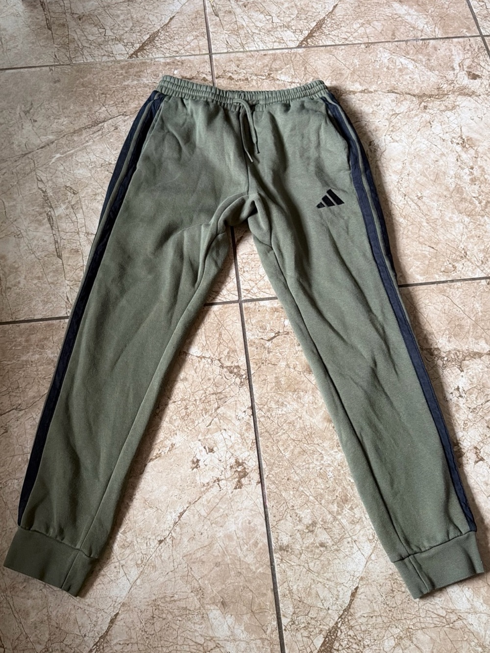 adidas Olive Green Joggers with Navy Side Stripes